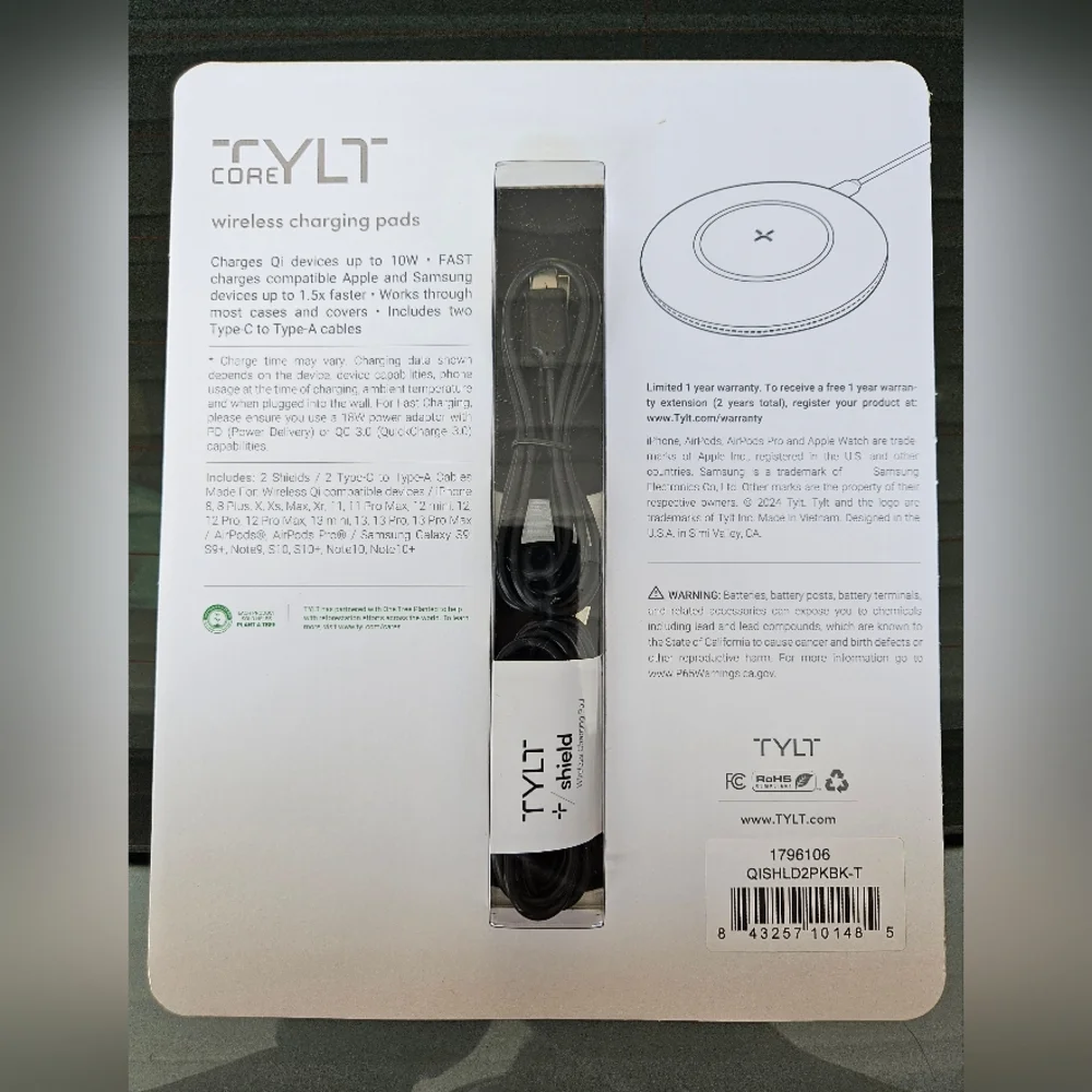 Tylt 2 pack shield qi wireless charging pads